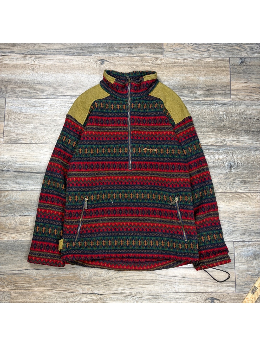 90's Nordica patterned quarter zip fleece pullover